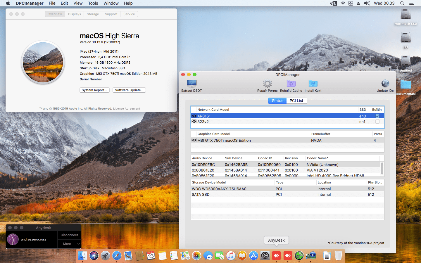 Success Hackintosh macOS High Sierra 10.13.6 Build 17G8037 at Gigabyte GA-Z77X-D3H + Intel Core i7 2600K + MSI GTX 750Ti